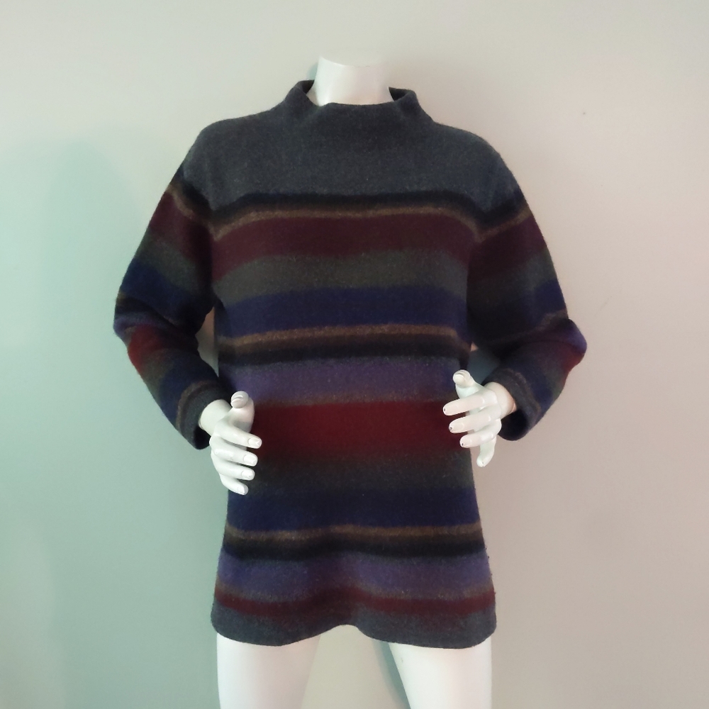 Vtg 90s Ralph Lauren Archival Preppy Rugby Striped Wool Funnel Neck Sweater 1X